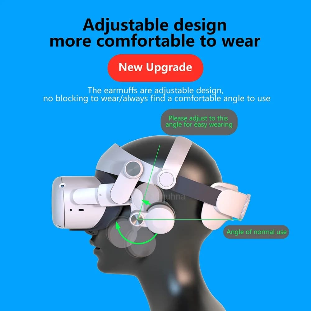 Sangle de tête avec cache-oreilles pour casque VR, Meta, Oculus Quest 2, son amélioré, confort régla