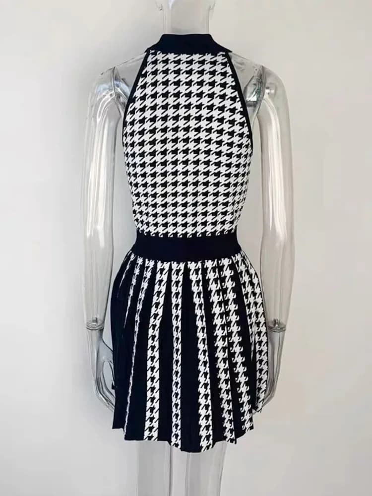 High Street – robe tricotée à pied-de-poule pour femmes, élégante, Sexy, sans manches, décontractée,