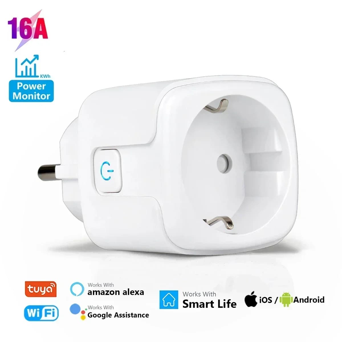 Prise Wifi EU 16A/20A, prise de courant compatible Alexa Google Home, fonctionne avec l'application 