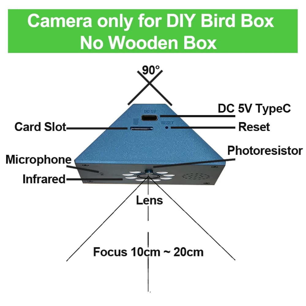 Caméra WiFi HD Tuya Smart Life pour nichoir à oiseaux, vision nocturne, application mobile, vision e