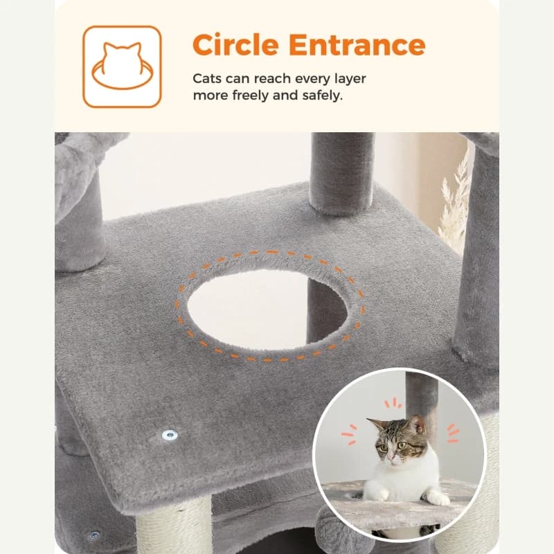 Arbre à chat avec perchoir supérieur, tour pour chat avec hamac en peluche, étagères pour chat, pomp
