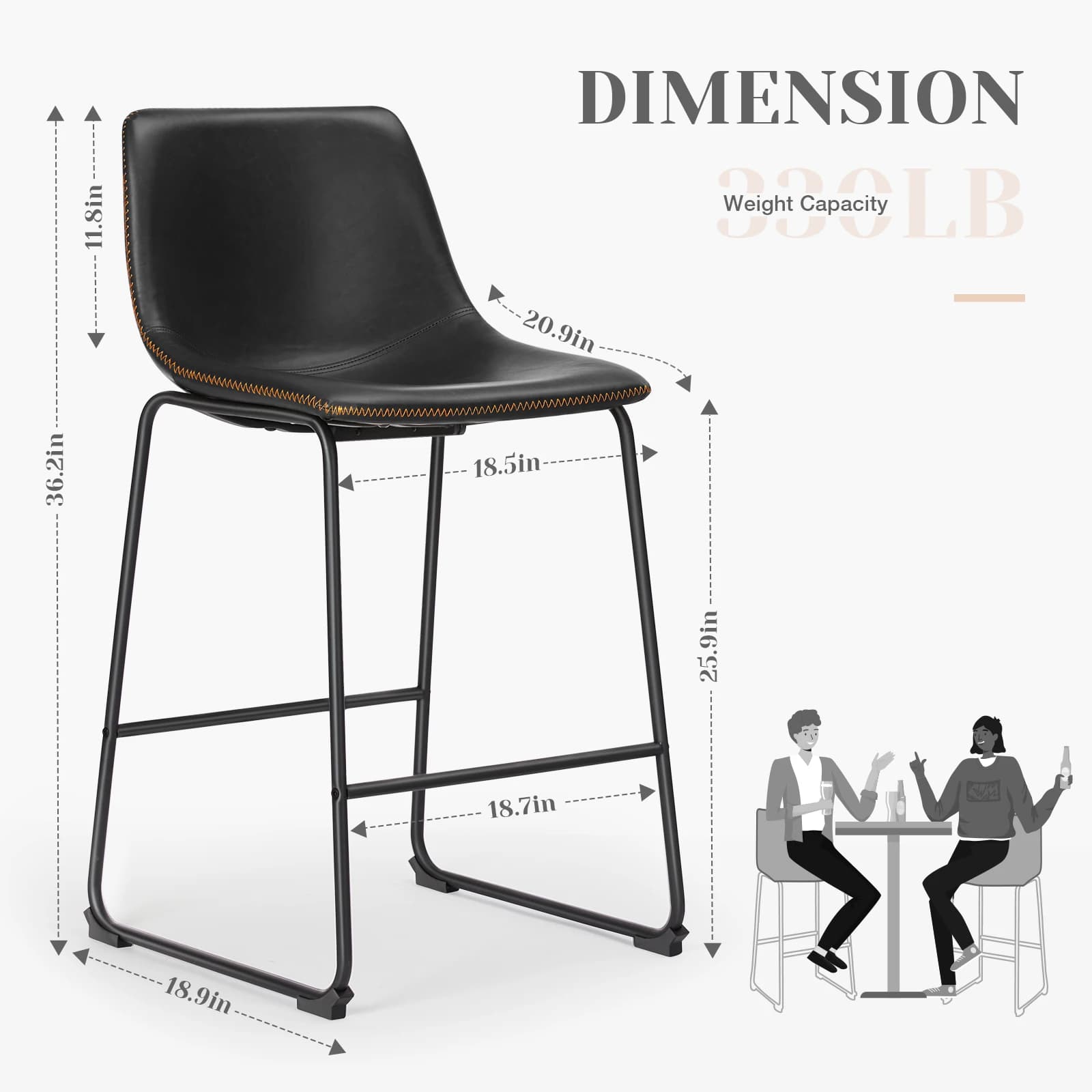 JIAN-Ensemble de 2 tabourets de bar en cuir Pu, pour salle à manger, cuisine haute, confortable, cou