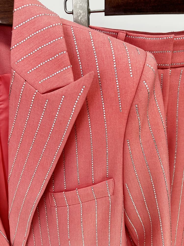 Ensemble de costume de créateur HIGH STREET, nouveauté 2026, pour femme, blazer à un bouton, rayures