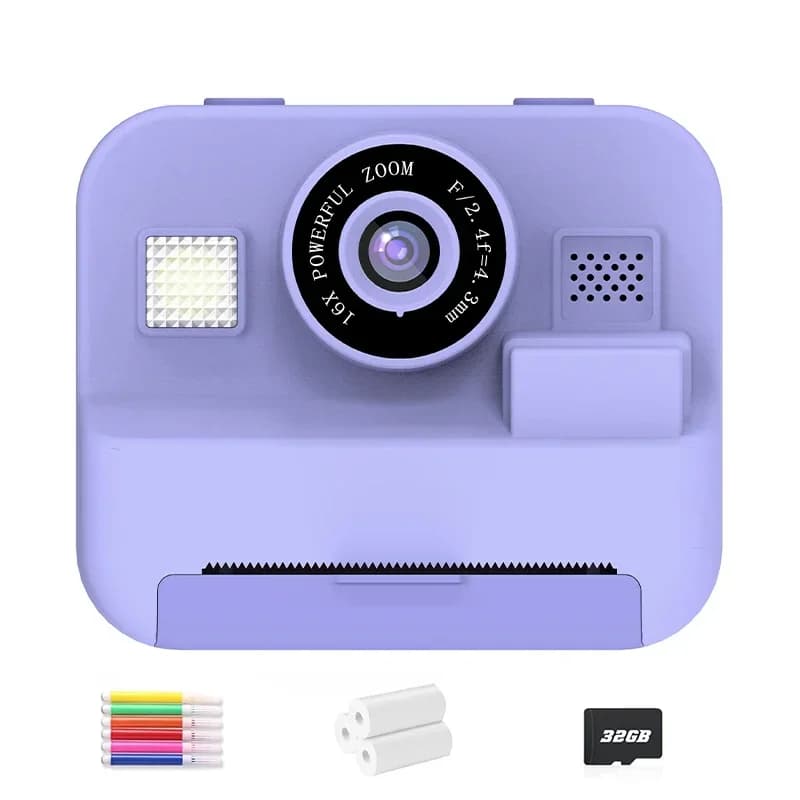 Appareil photo numérique à impression instantanée pour enfants, vidéo statique, carte 32 Go et impre
