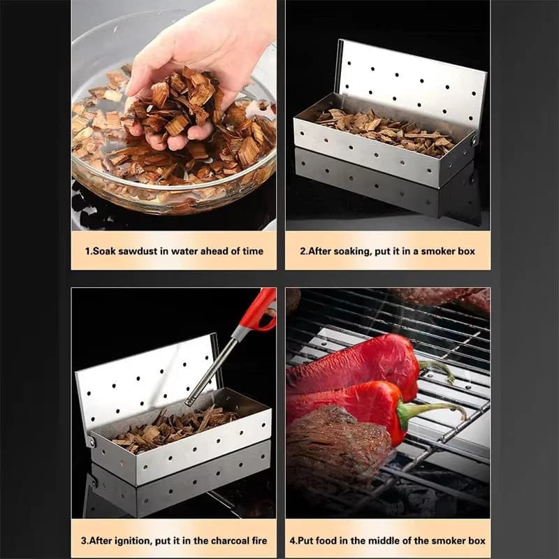 Boîte à fumeur pour copeaux de bois, accessoires de barbecue en acier inoxydable, ne se déforme pas 