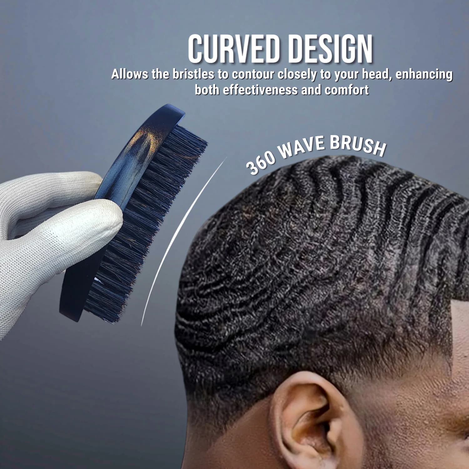 Brosse à vagues 360° Gracemen pour hommes afro, manche en bois courbé, poils de sanglier et de nylon