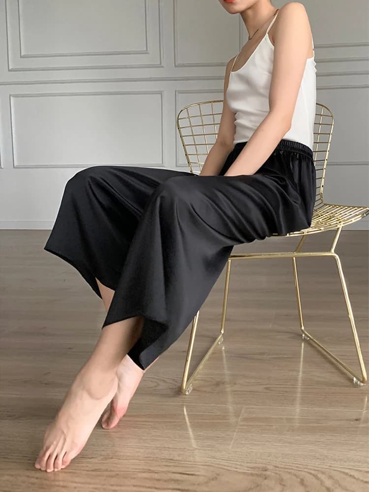 SuyaDeam – pantalon en soie Pure 100% pour femmes, taille élastique, jambes larges, longueur chevill