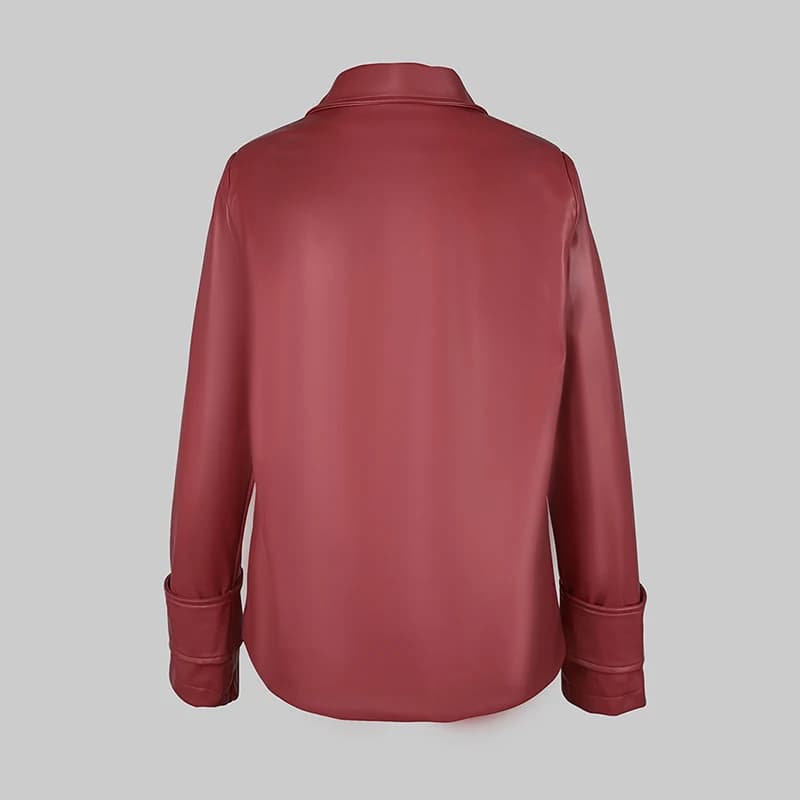 Modigirl automne hiver rouge Faux cuir vestes femmes 2024 nouveaux vêtements d'extérieur manches lon