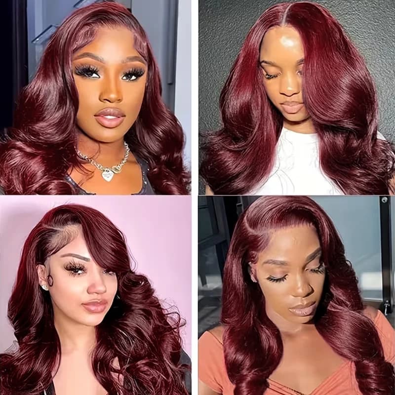 Extensions de Cheveux Humains Bruts 100% Non Traités 16A, Bundles Ondulés Bourgogne 99j, Lot de 3 ou