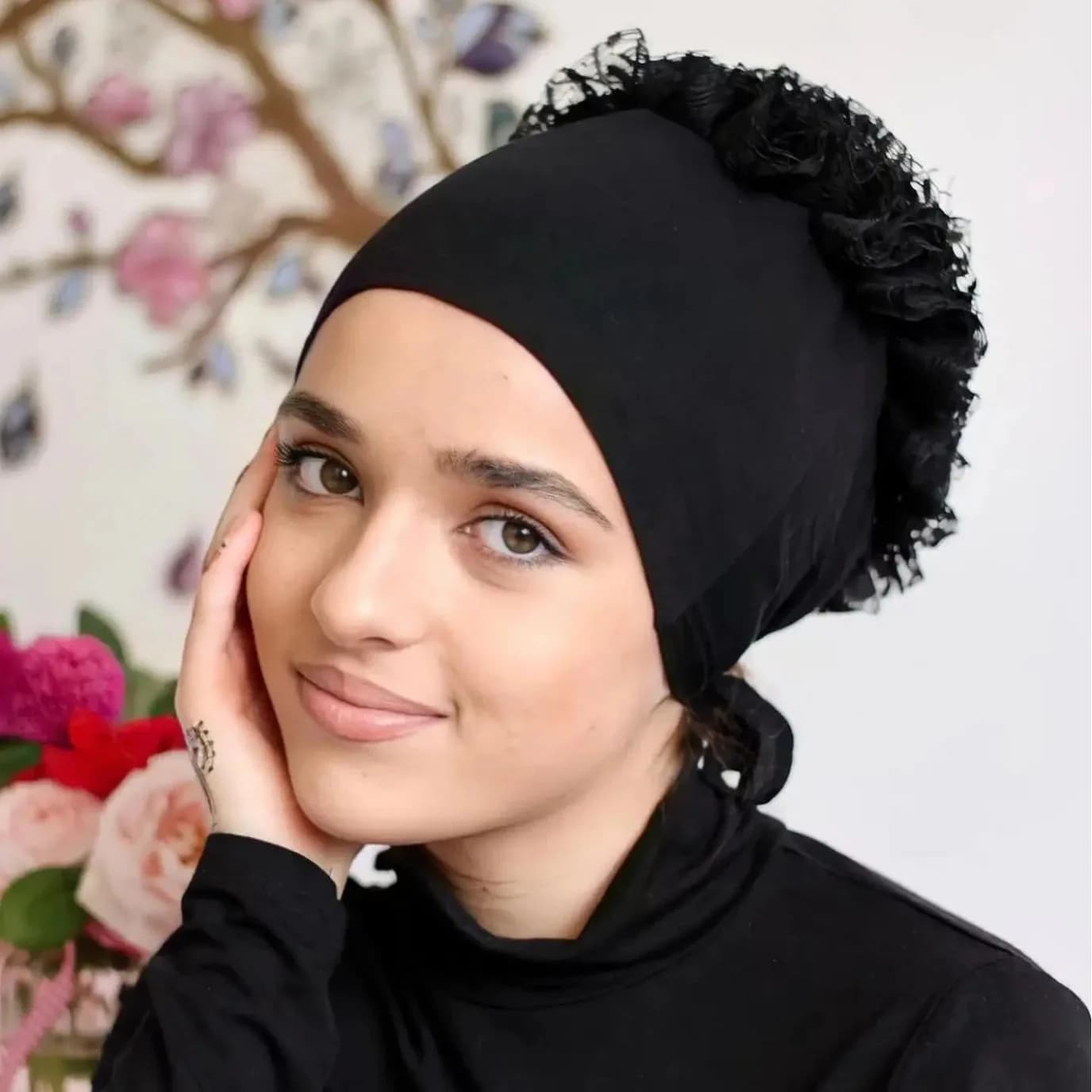 Sous Hijab à Grande Fleur Volumatrice, Chouchou, Turban NikMusulman, Accessoires de Sauna Islamique,