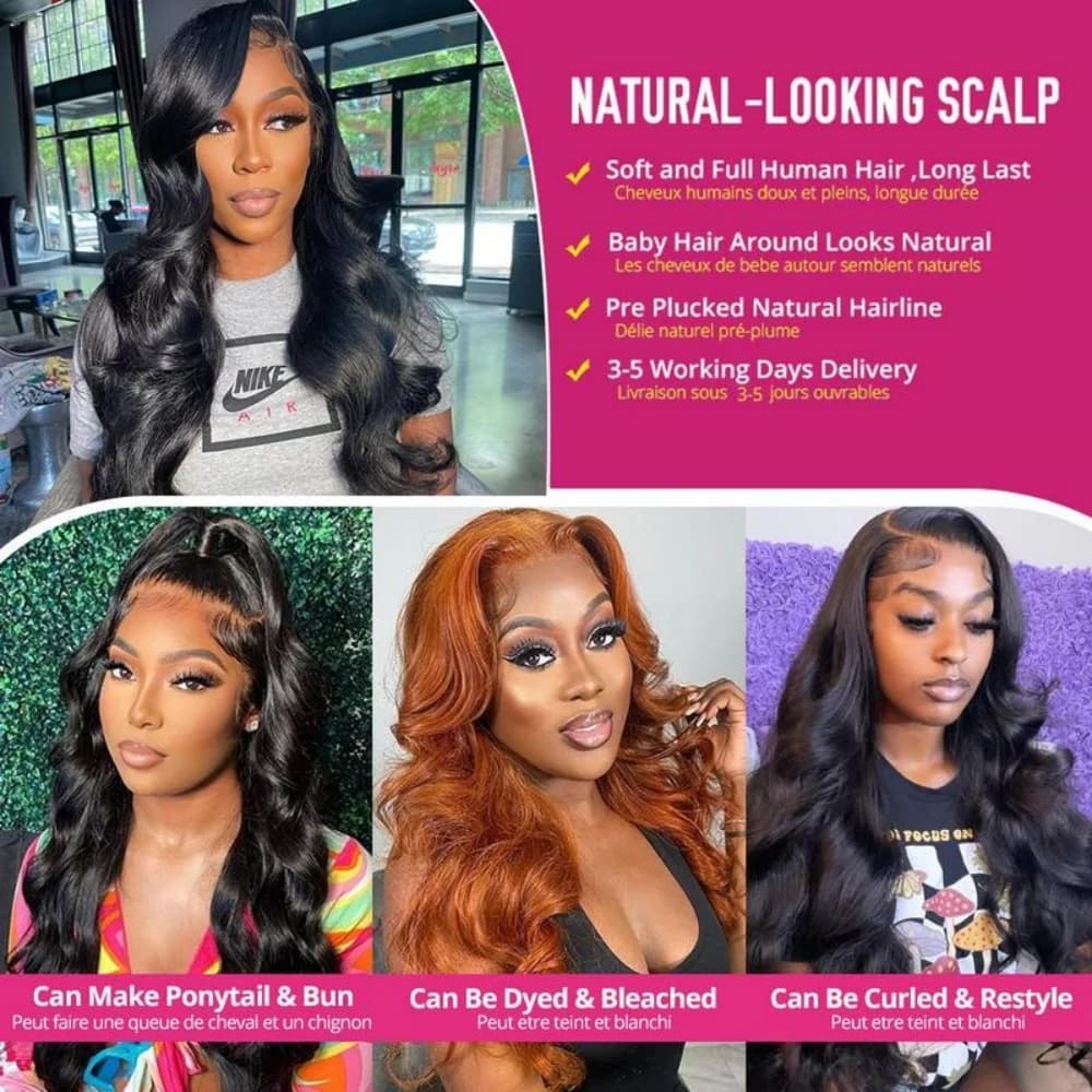 Perruque Lace Frontal Wig brésilienne naturelle, cheveux humains, Body Wave, densité 250%, 13x4, 13x