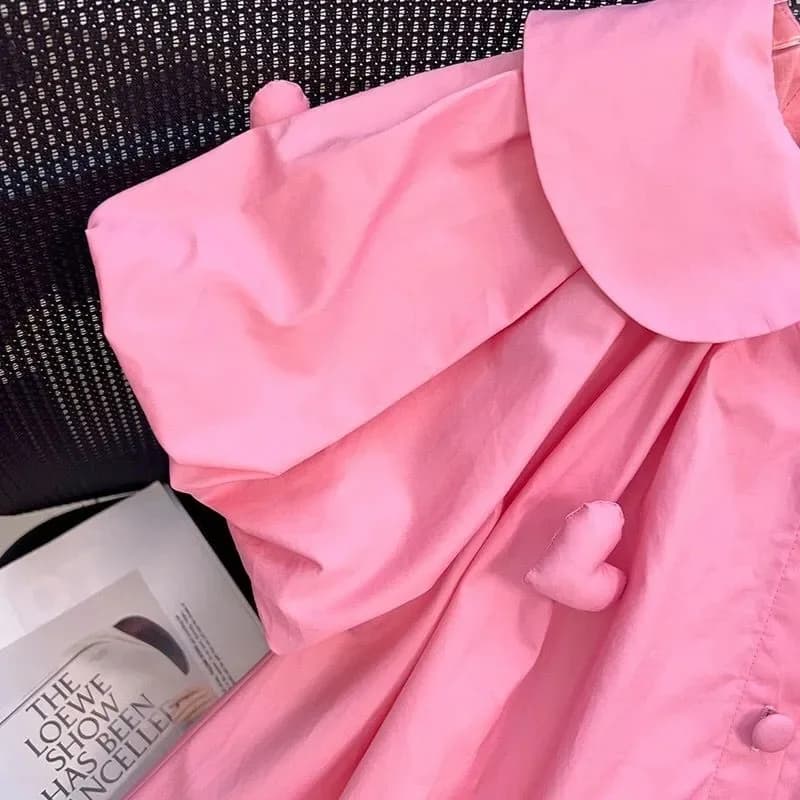 Robe d'été mignonne pour filles de 2 à 10 ans, décoration de bijoux en forme de cœur, col rabattable