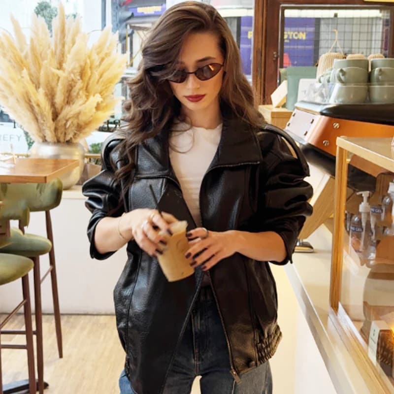 HXAO nouveauté femmes Bomber veste en cuir noir vestes recadrée surdimensionné vêtements d'extérieur