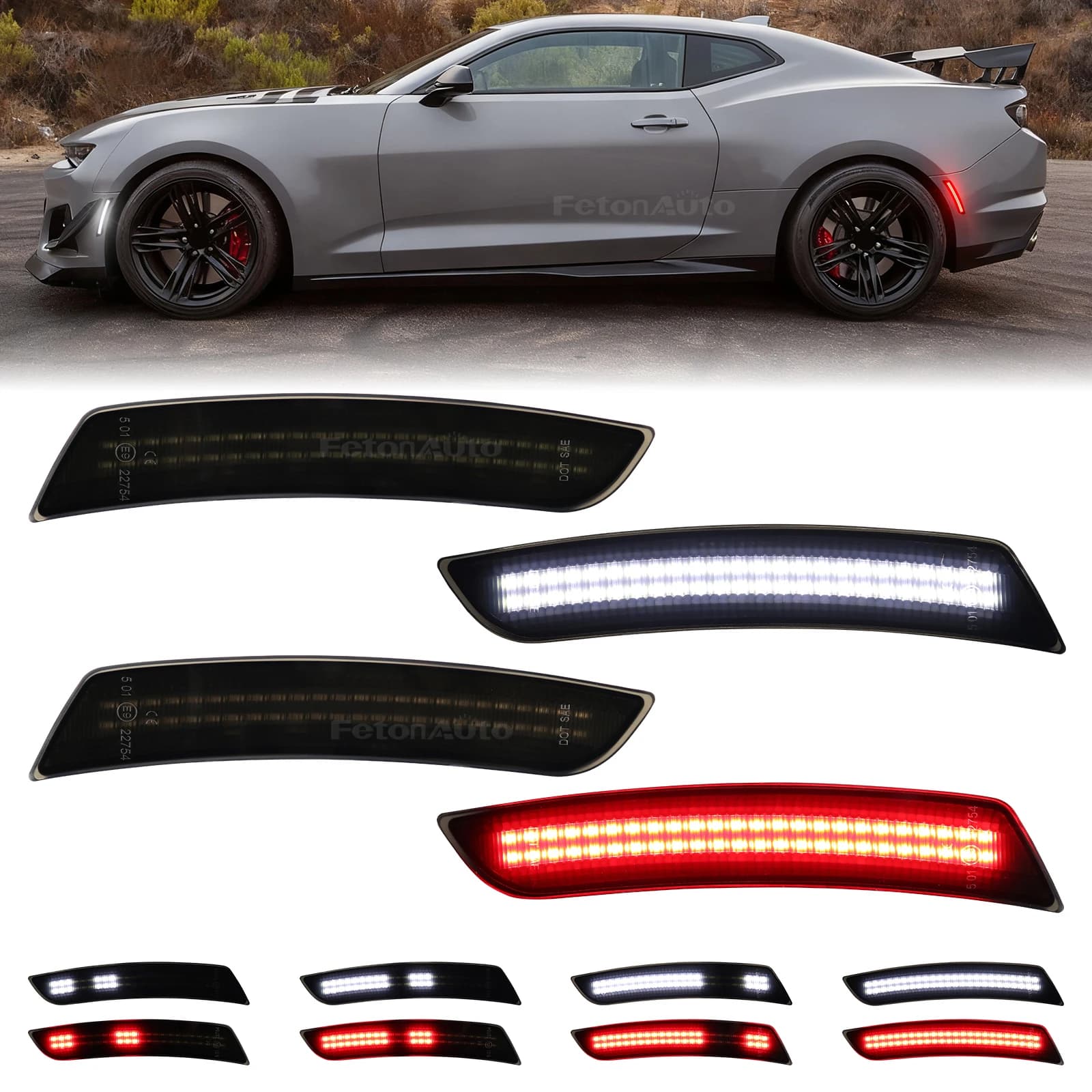 Kit de feux de position latéraux de voiture à LED complète, feux de passage de roue, avant ambre arr