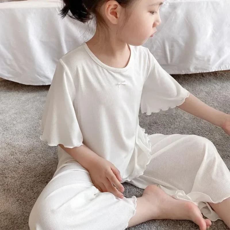 Ensembles d'été pour filles, ensemble fin à manches courtes pour enfants, vêtements de maison pour f