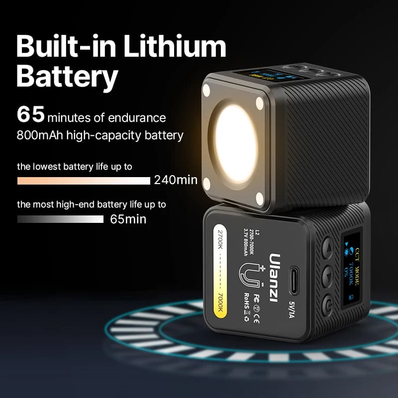 Ulanzi L2 bi couleur COB Mini lumière vidéo réglable 2700K-7000K lumière de caméra CRI 95 + lampe de