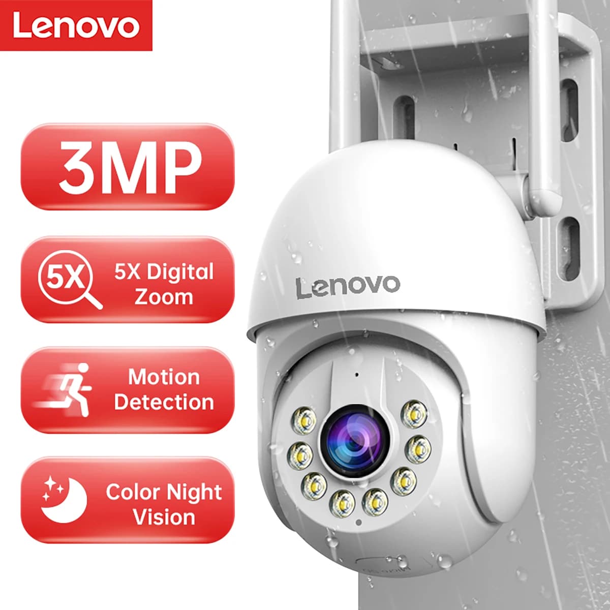 Lenovo 3MP HD Smart Wifi PTZ caméra extérieure 5x Zoom numérique suivi automatique ONVIF CCTV caméra