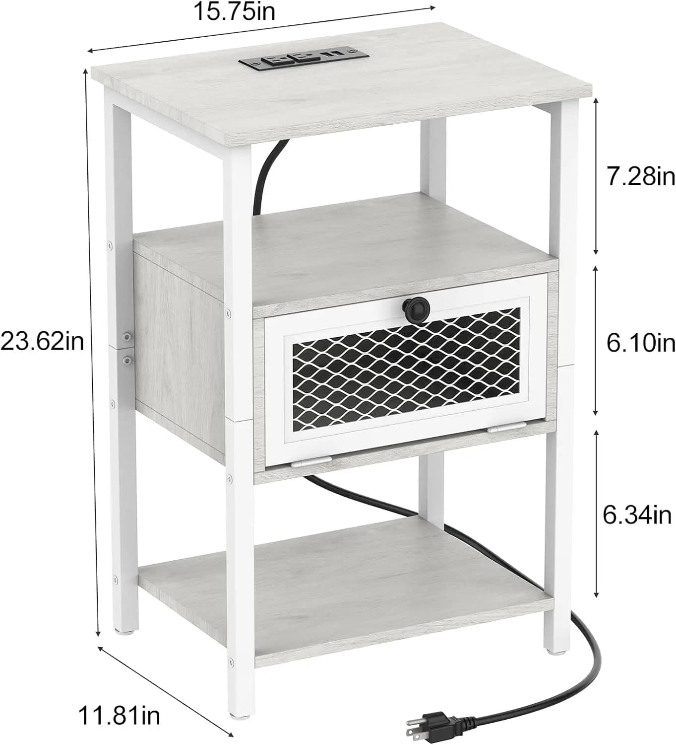Ensemble de table de chevet avec station de charge, rangement à rabat, table de chevet pour chambre 