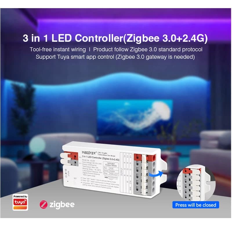 Contrôleur LED Miboxer Zigbee 3.0+2.4G sans outil, câblage instantané, E2-ZR E3-ZR RF pour couleur u