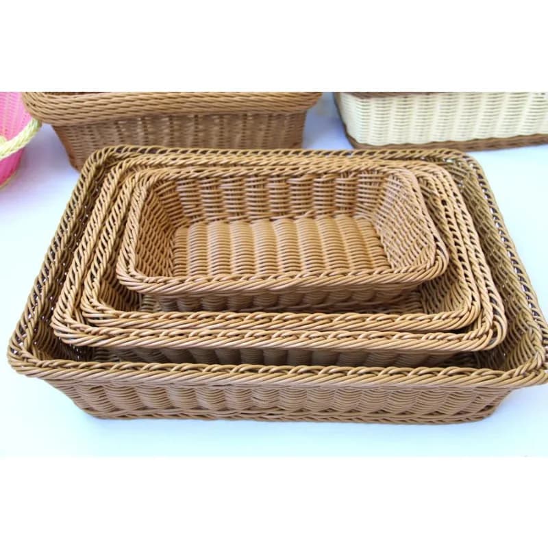 Panier en osier Imitation rotin tissé à la main, boîte de rangement rectangulaire, panier à pain pou