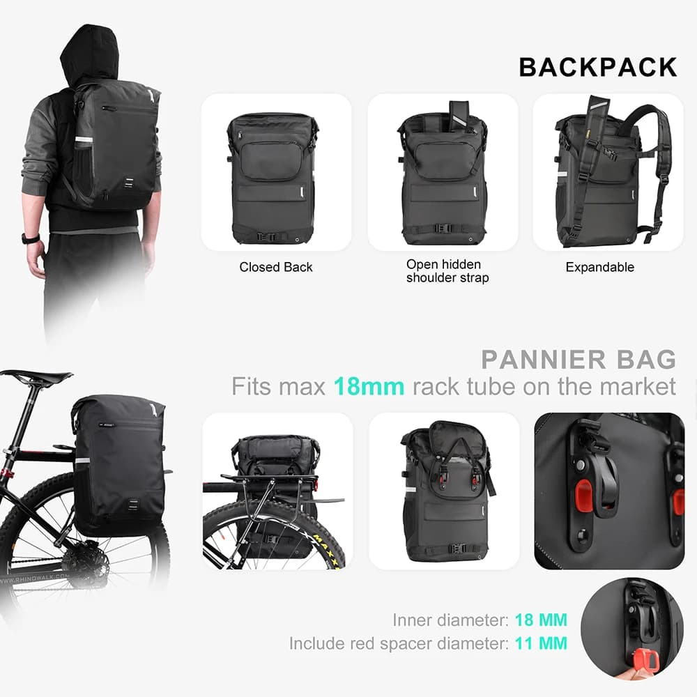 Bal inowalk-Sac à dos de vélo étanche, sac de vélo portable, sac de vélo arrière, sac de coffre VTT,