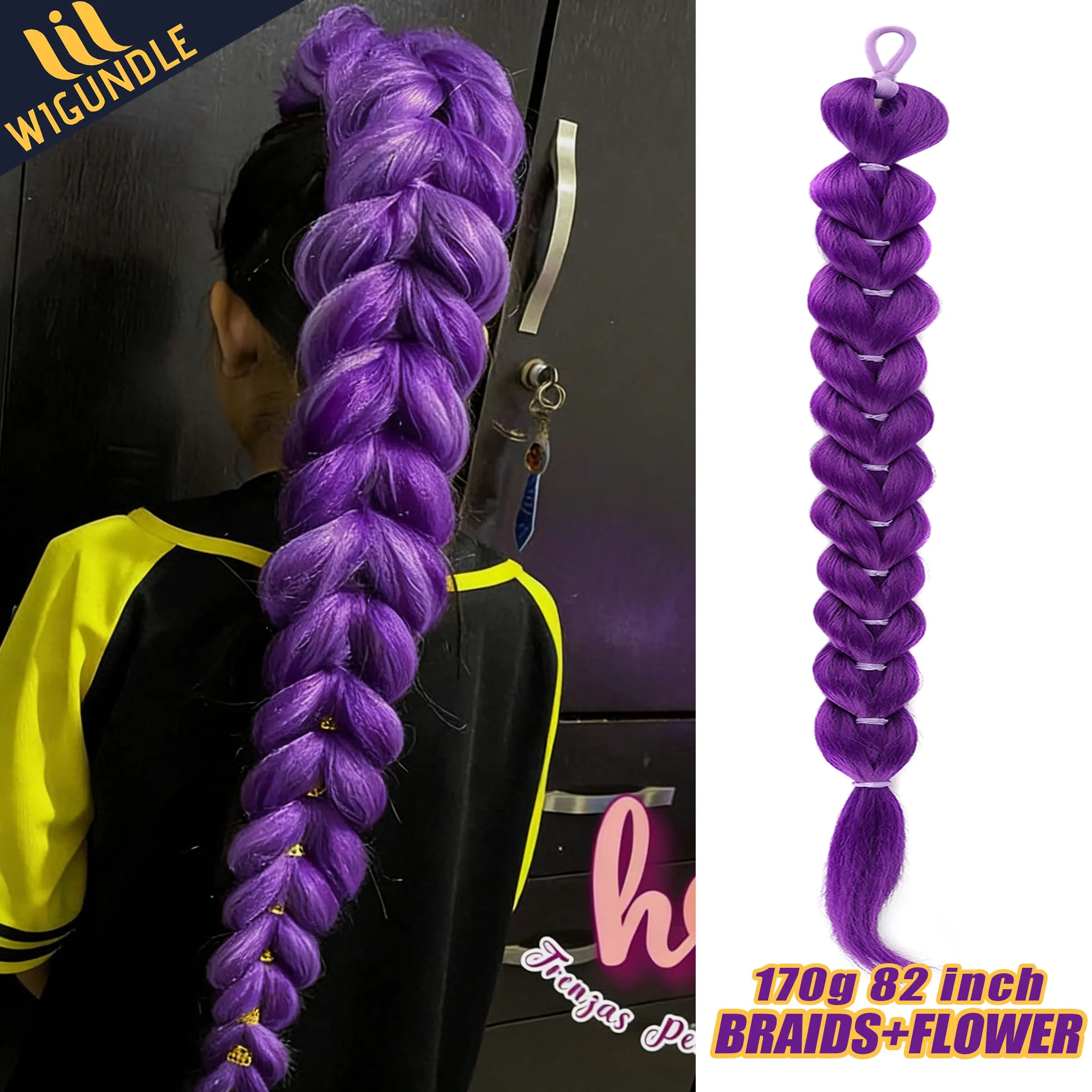 Tresses synthétiques violettes RU MI COS, queue de cheval longue avec pinces pour enfants et filles,