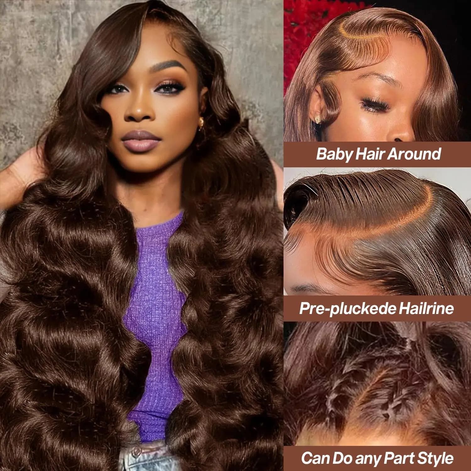 36 40 pouces brun chocolat 13x6 perruques de cheveux humains Hd dentelle frontale perruque colorée t