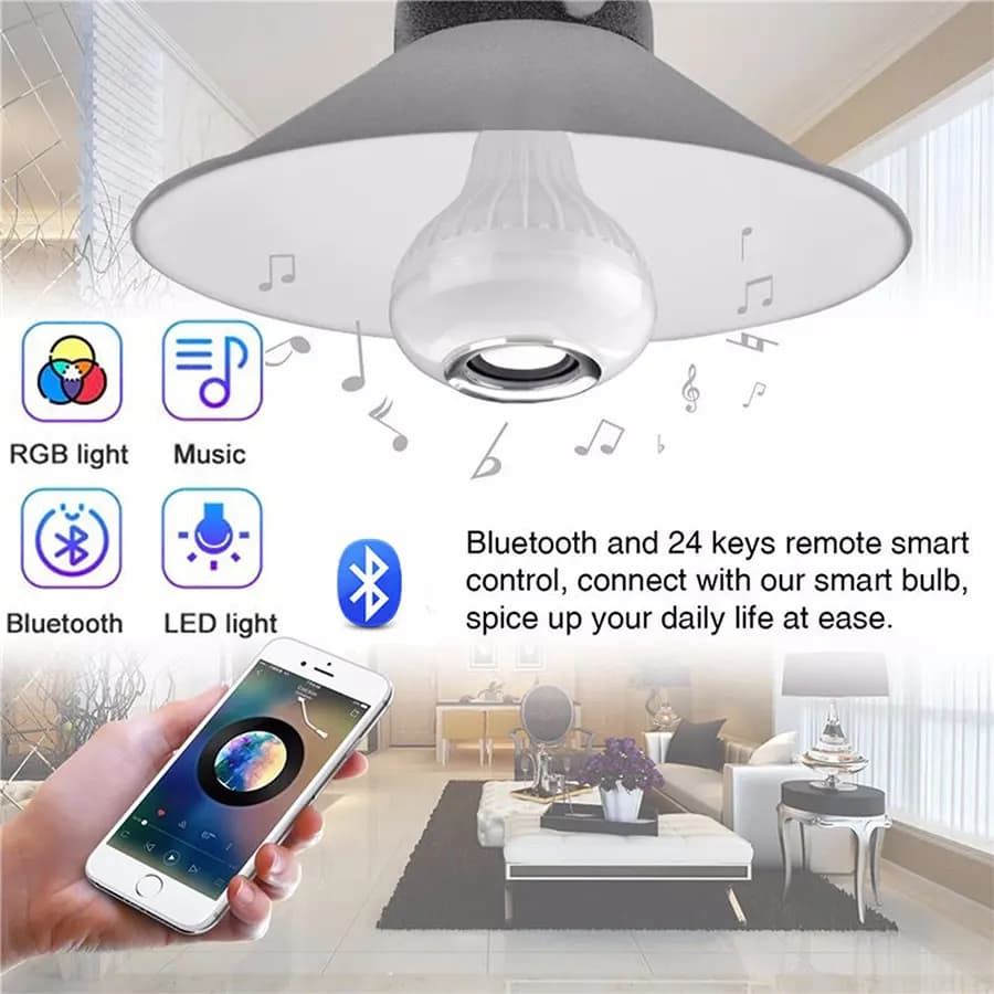 Ampoule avec télécommande musicale Bluetooth, avec haut-parleur, couleur changeante, pour chambre à 