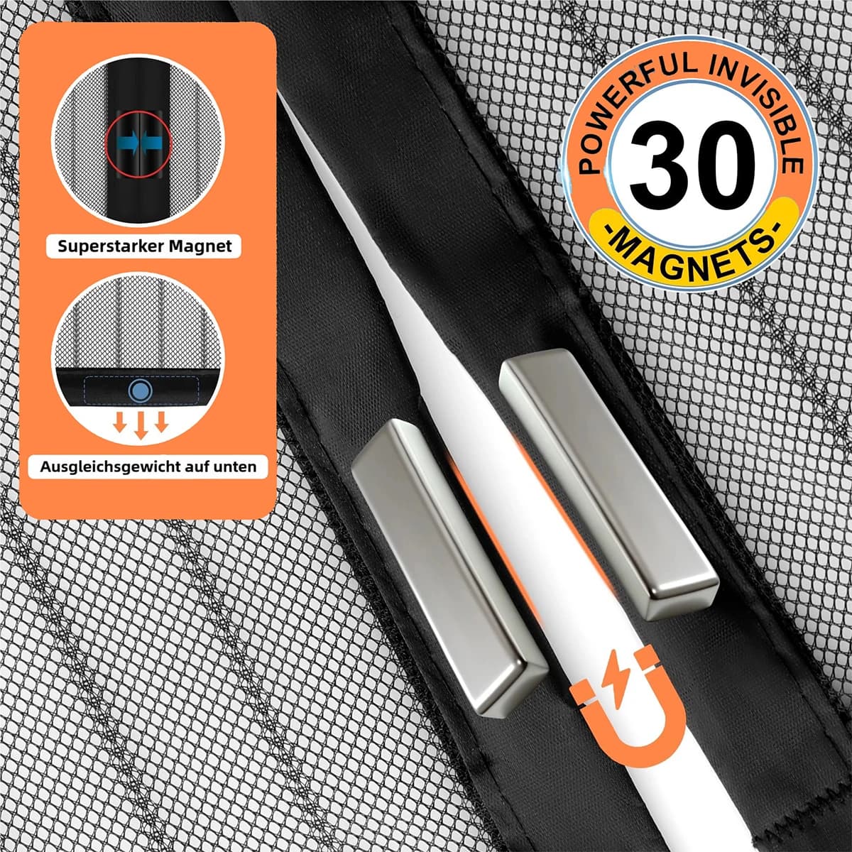 Rideau de porte à écran magnétique, en maille anti-moustiques et anti-insectes, dispositif d'étanché