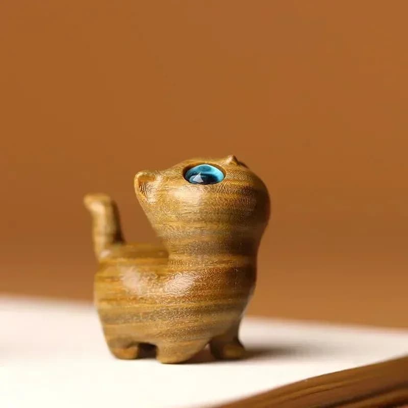 Charmante Figurine de chaton en bois, décoration de chat artisanale pour la maison, idée cadeau parf