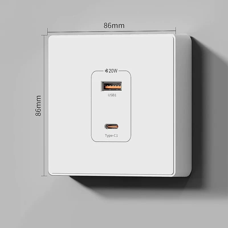 Prise de charge rapide PD20W double port USB type-c prise de courant domestique à charge rapide