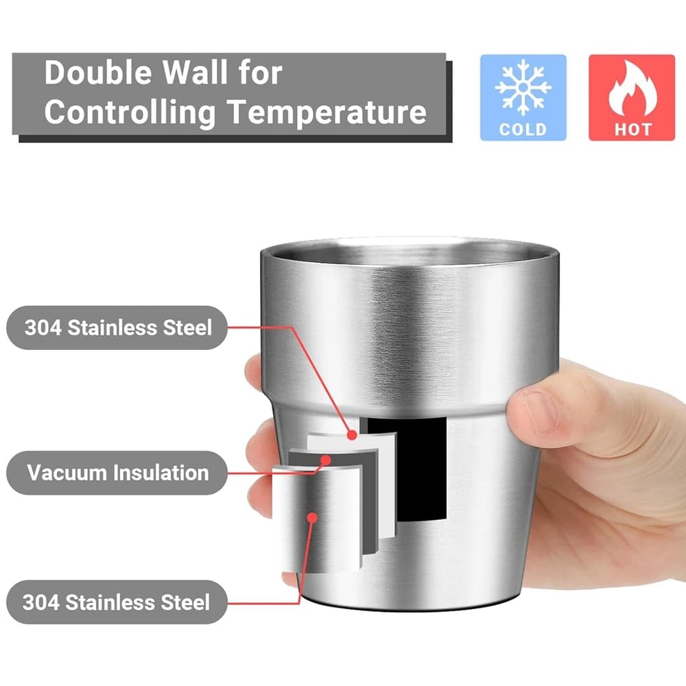 Verres à boire isolés à double paroi en acier inoxydable, 10oz, standard 6oz, métal, empilable, voya