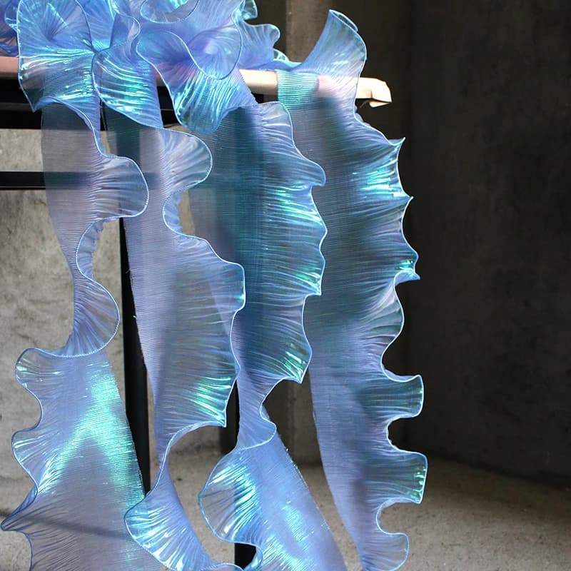 Tissu en dentelle bleue plissée effet sirène, 1 mètre, Lustre néon Laser pour femmes, robe de 15CM d