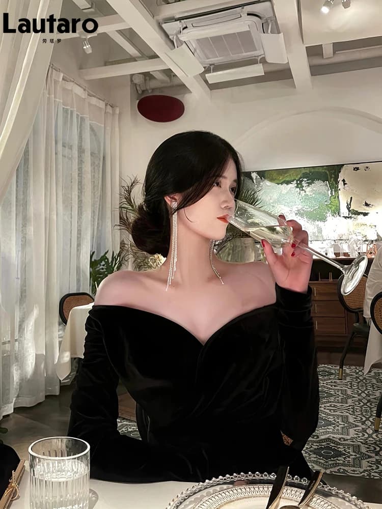 Lautaro printemps longue Sexy noir extensible ajusté fête d'anniversaire robes de soirée pour les fe