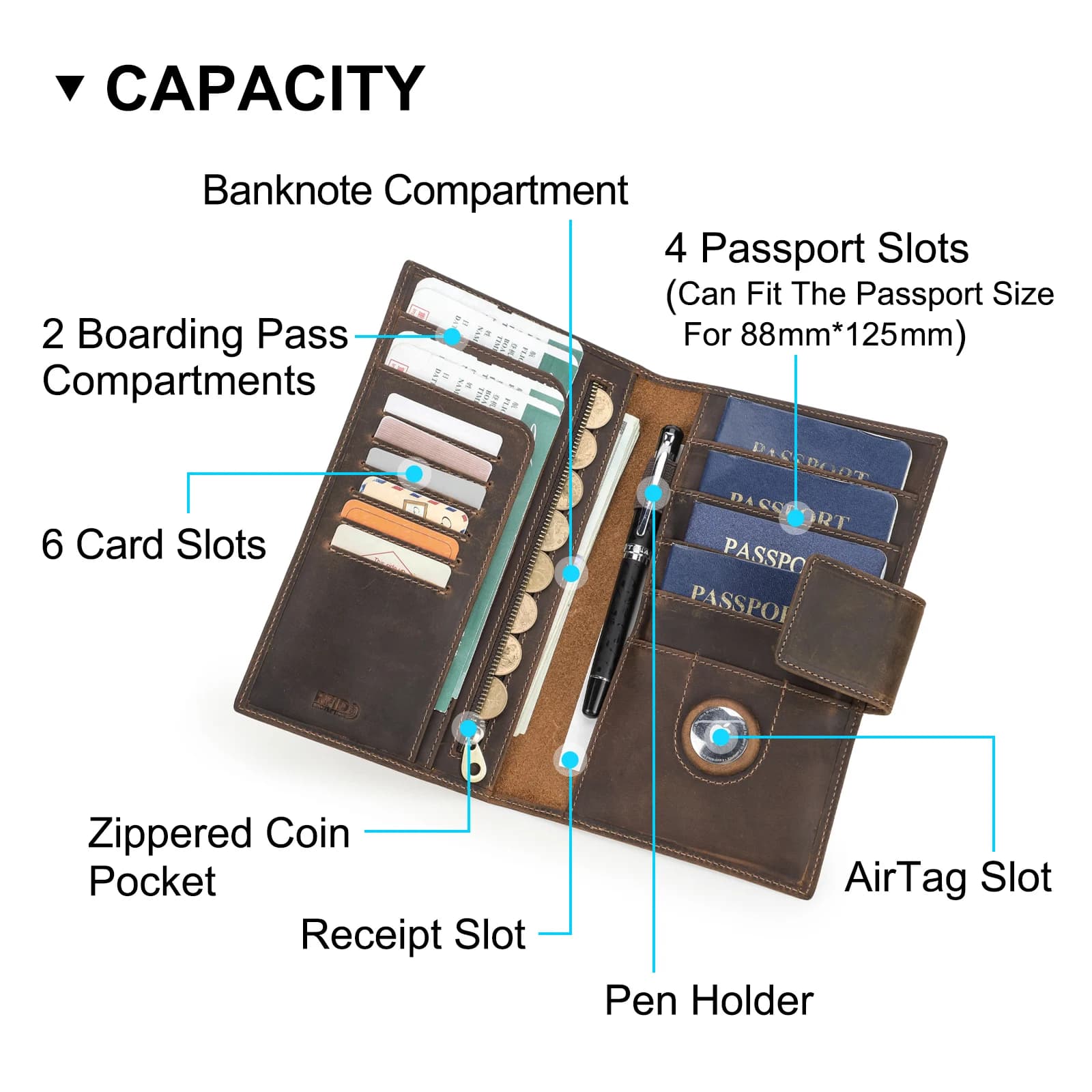 Portefeuilles de voyage en cuir véritable CONTACT'S pour la famille, avec porte-cartes RFID, emplace