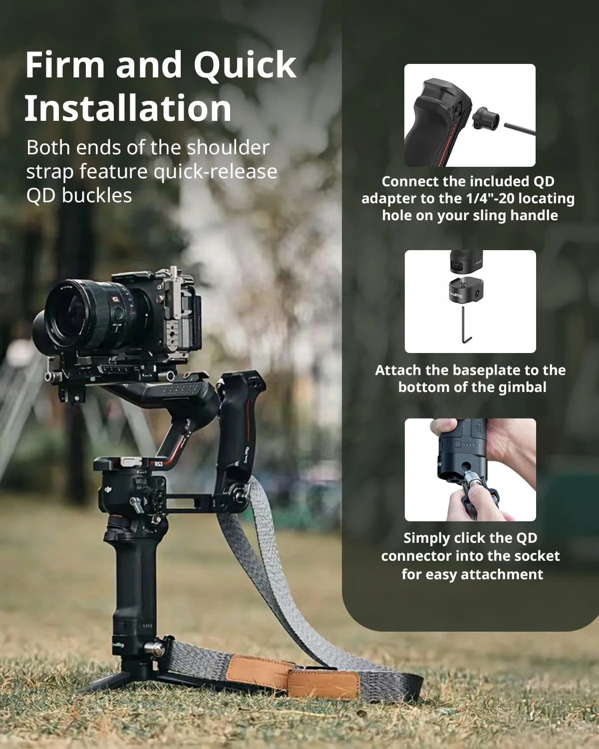 SmallRig – sangle d'épaule réductrice de poids RS3 RS2, Compatible avec une poignée pour ceinture à 