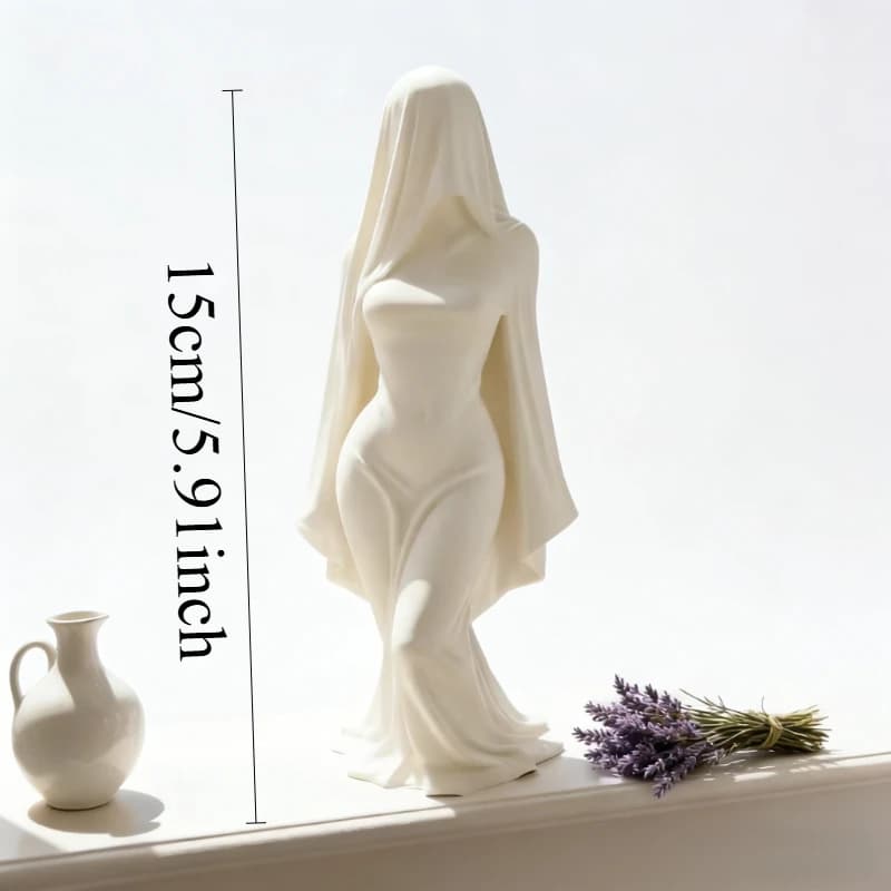 Statue de dame fantôme voilée élégante – Décoration d'intérieur gothique mystérieuse, figurine de co