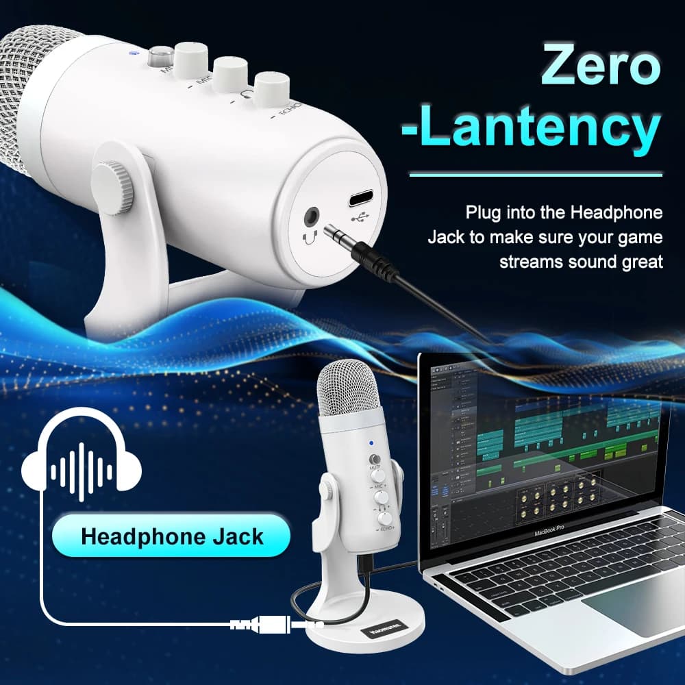 Haomuren-Microphone à condensateur USB blanc professionnel, studio, statique, micro pour PC, ordinat