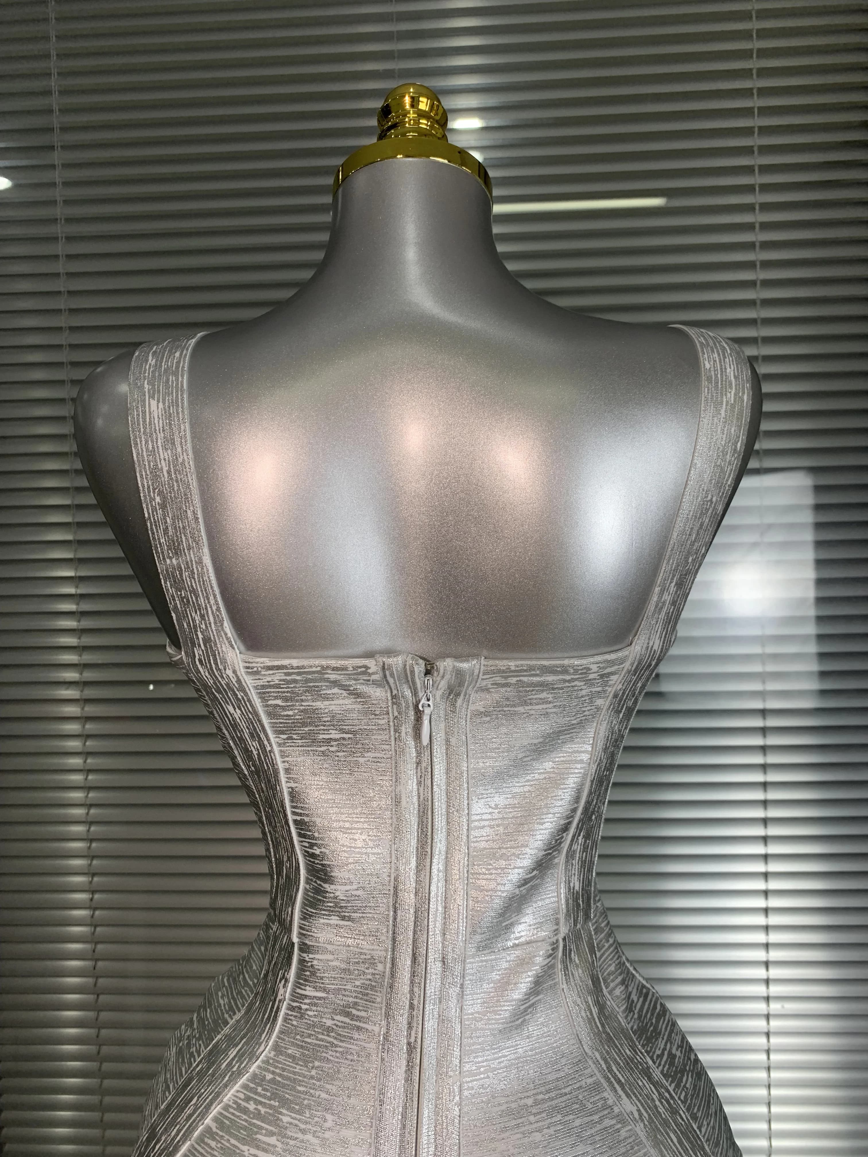 Robe à bandes moulante pour femmes, flambant neuf, Sexy, bronzante, argent, célébrité, mode, rue, ro