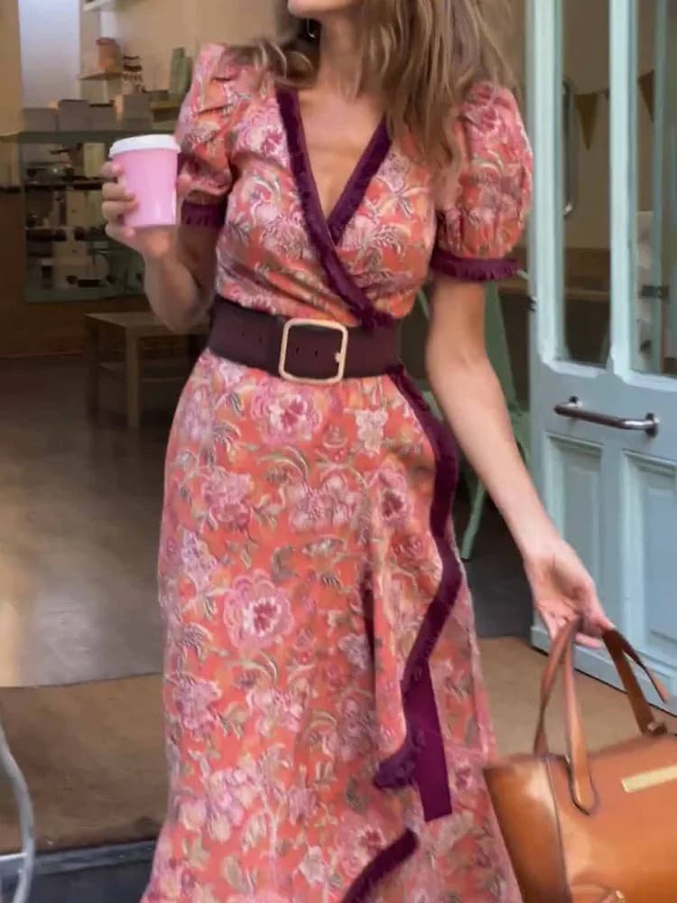 Printemps été dame col en V robe Maxi décontracté femmes fête Club imprimé Patchwork robe Streetwear