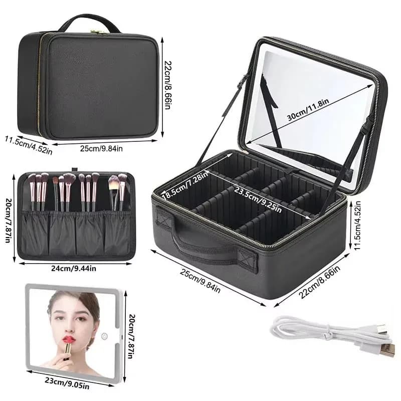 Trousse à cosmétiques intelligente LED avec miroir, trousse de maquillage de voyage, grande capacité