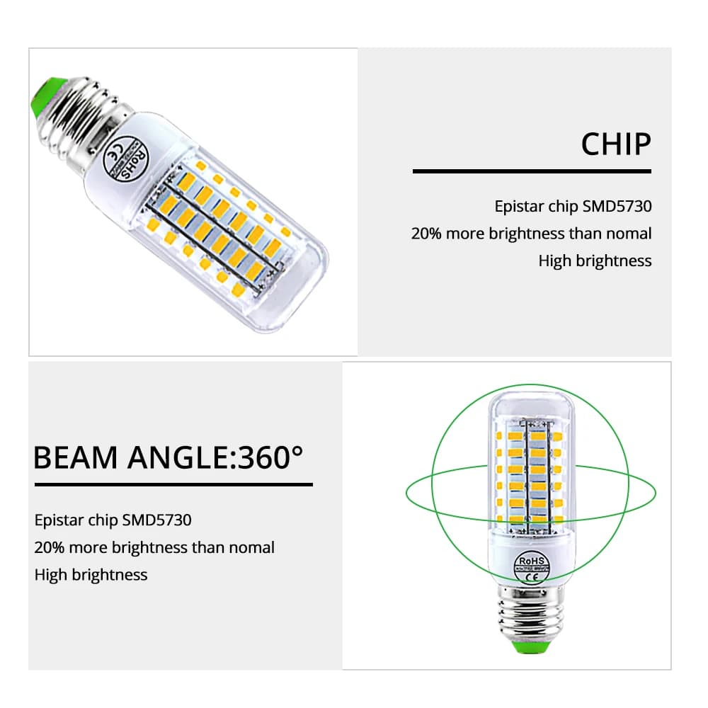 AC 220 V E27 lampe à LED E14 LED SMD 5730 ampoule de maïs 24 36 56 72 LED s lampara lustre pour la m