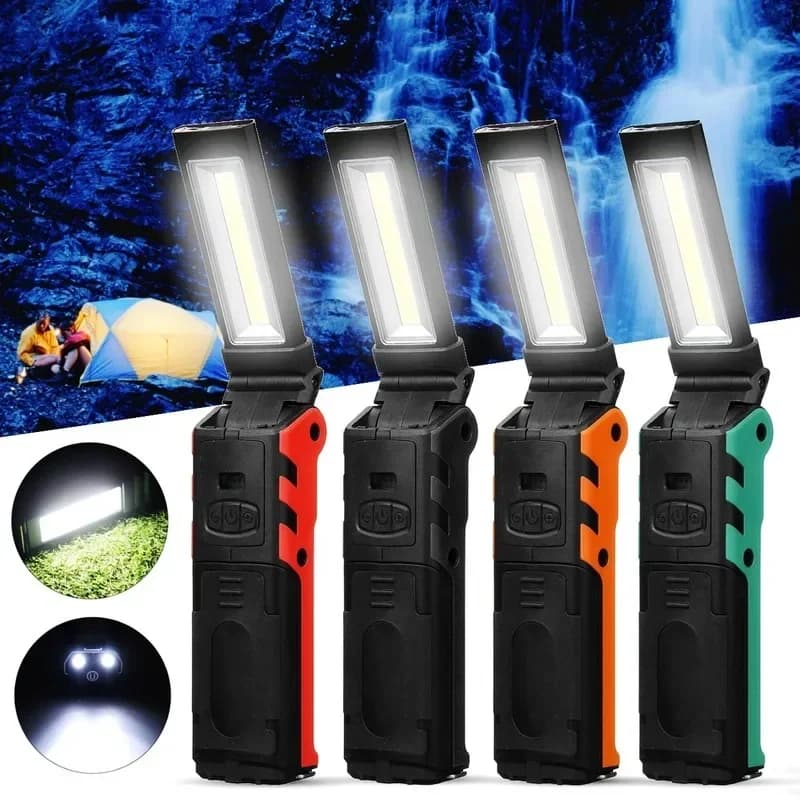 Lampe de travail LED COB à intensité variable, lampe de poche Rechargeable par USB avec batterie ext