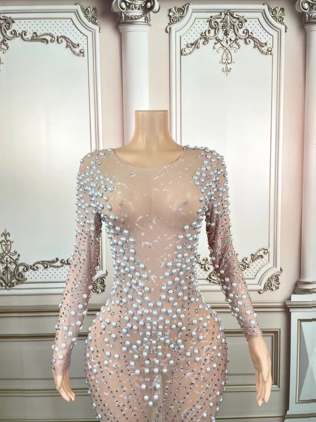 Robe longue rose Sexy pour femmes, strass scintillants, fête d'anniversaire, célébration de chanteur