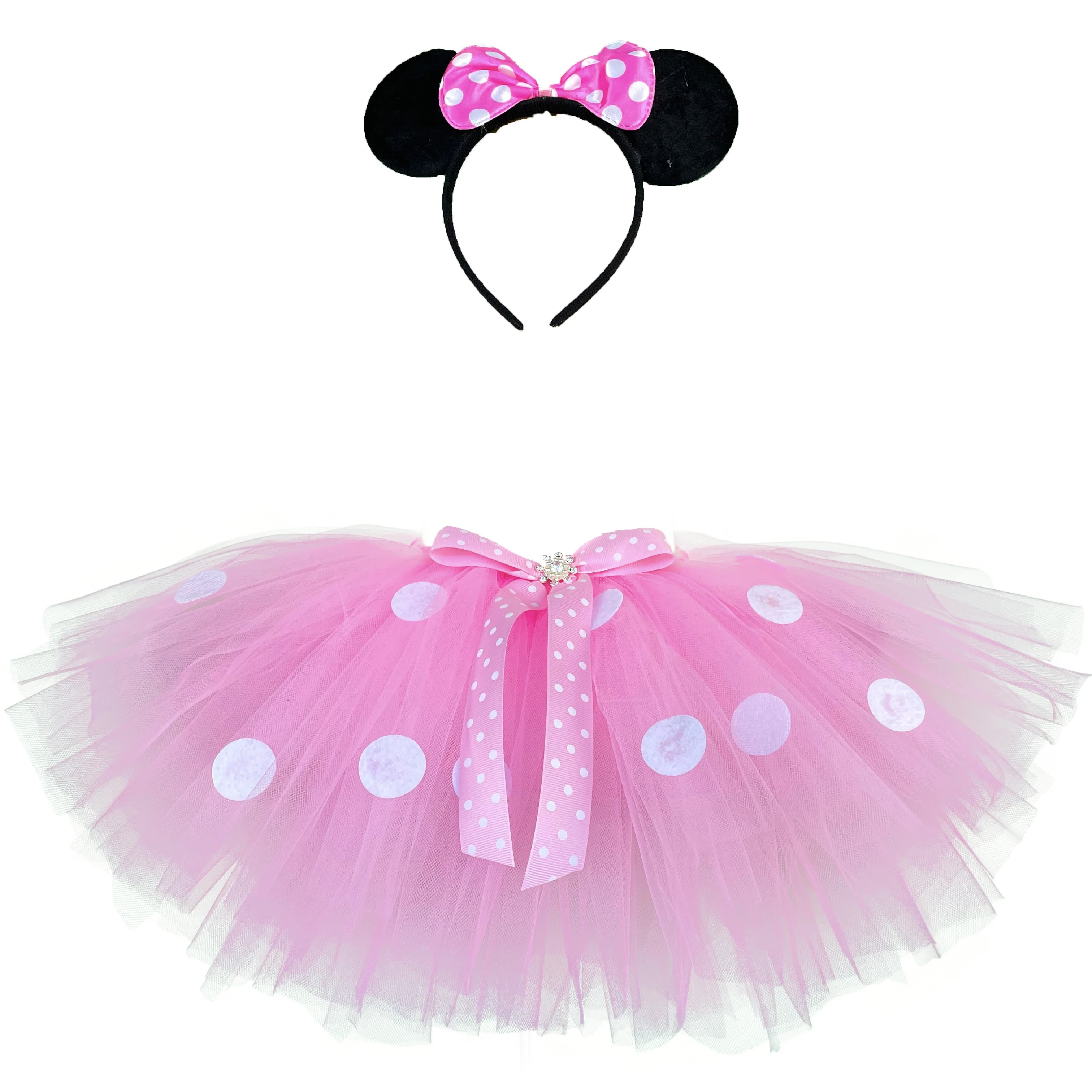 Jupes Tutu de dessin animé rose pour filles, jupes de Ballet en Tulle avec pois blancs et nœud de ch