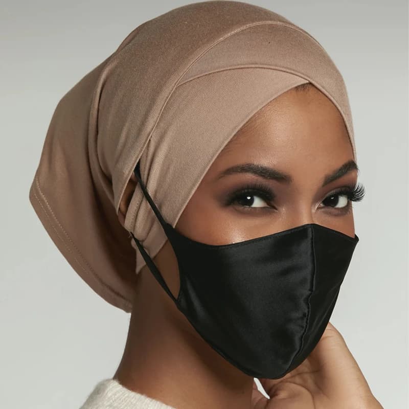 Jersey coton trou d'oreille sous-écharpe casquette front croix élastique musulman intérieur Hijab ca