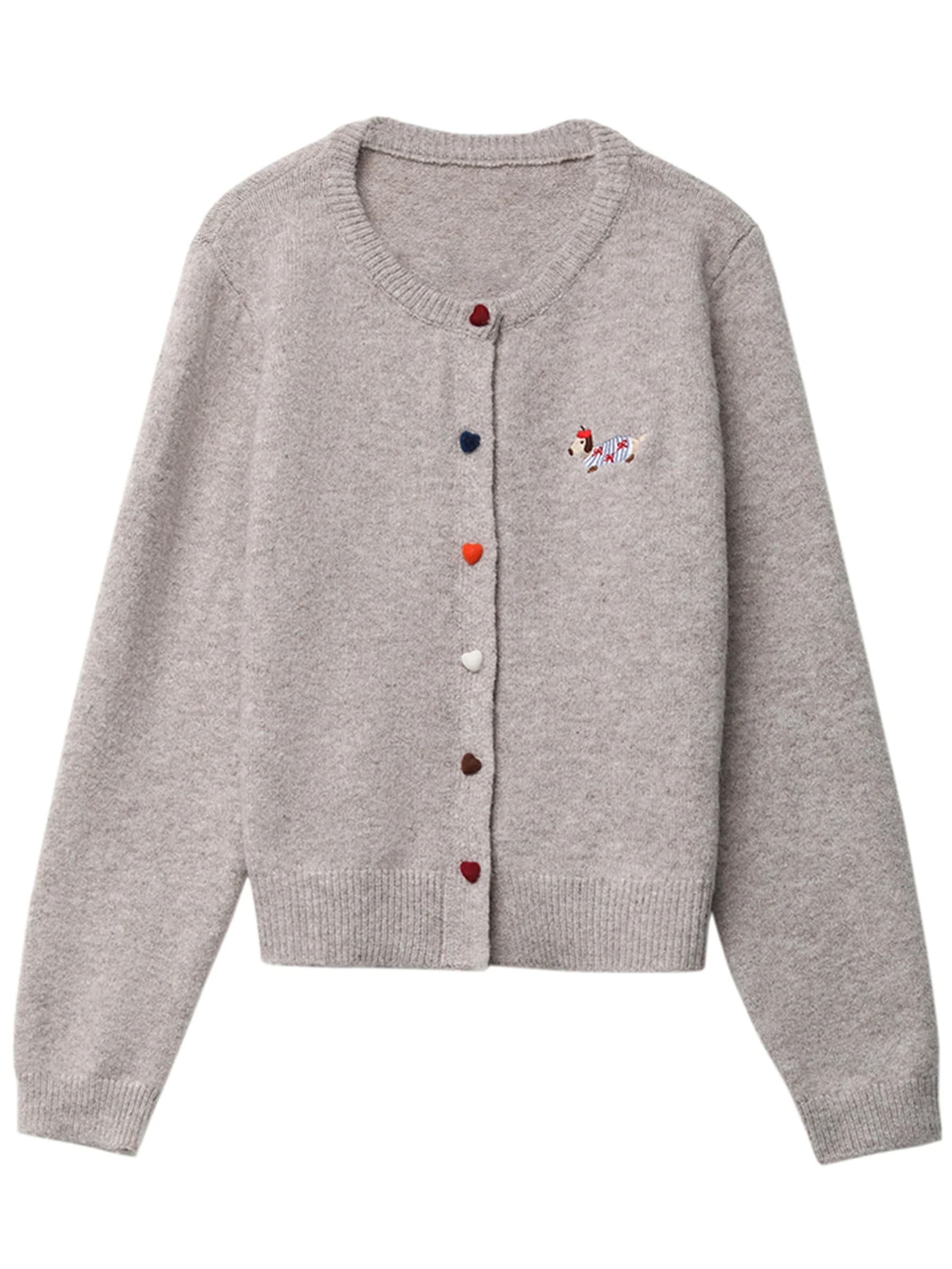 CHIC VEN femmes Cardigan ample décontracté nouveau col rond amour bouton chien broderie tricoté chan