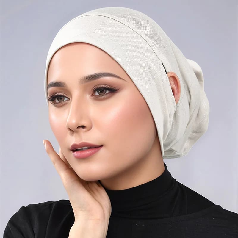 Hijab Musulman avec Oreilles Fuites pour Femme, Turban NikDoux, Jersey Premium, Ouvert, Solide, Base