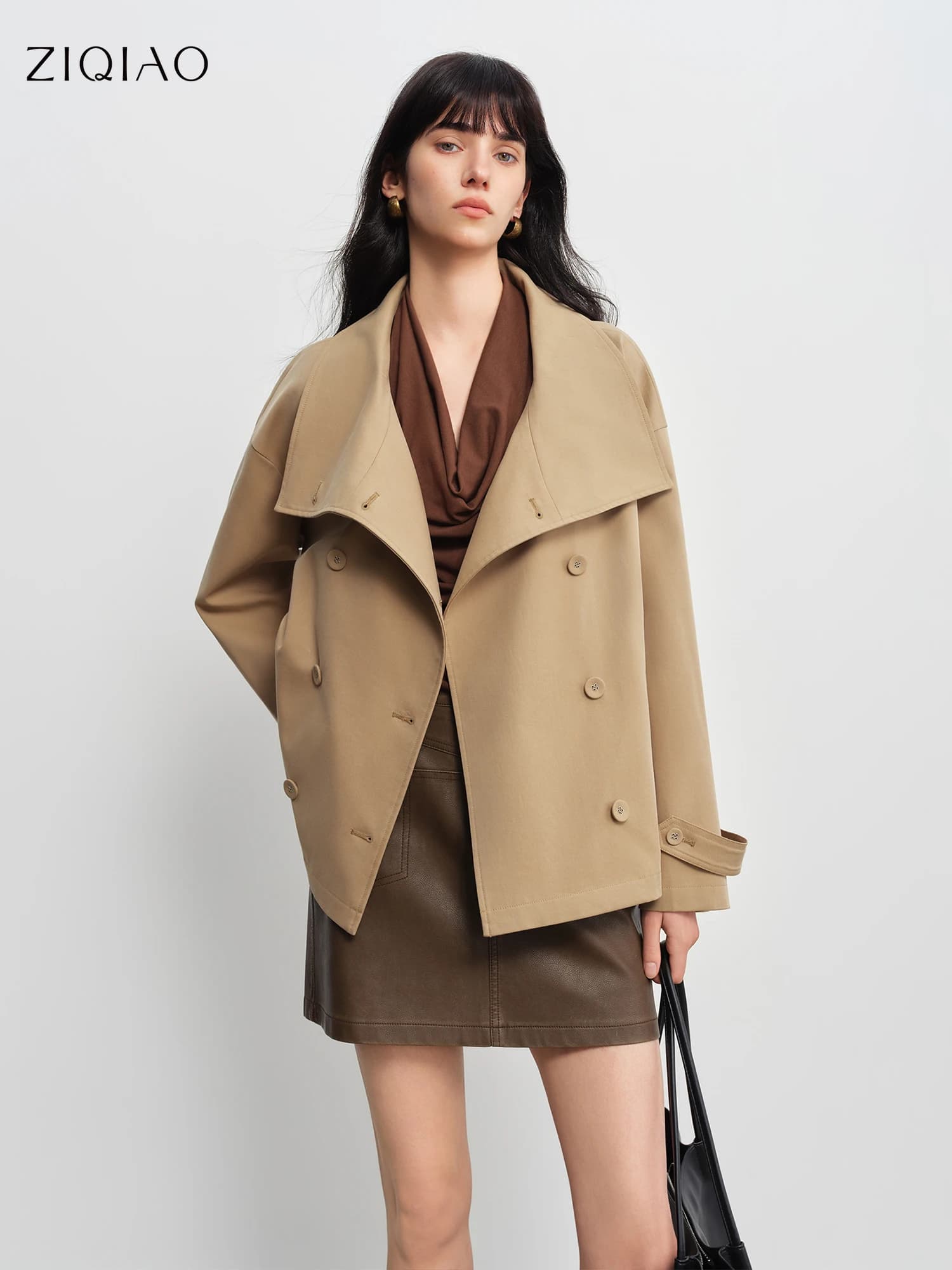 Veste courte matelassée pour femme ZIQIAO 2026, printemps, petite taille, col montant, épaules tomba
