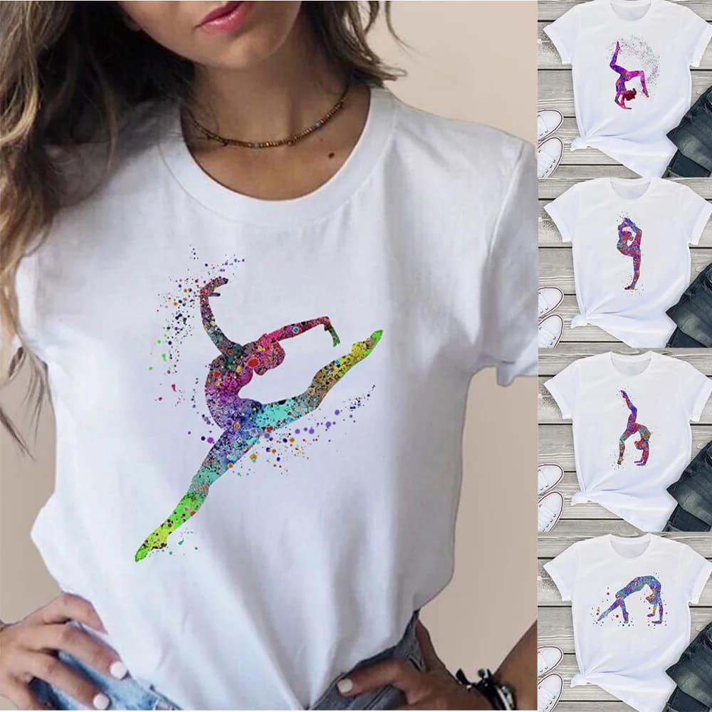 Gymnasta danseur T-shirt mode gymnaste artistique gymnastique imprimé T-shirt pour femmes Parent-enf